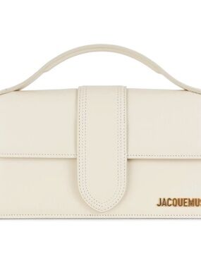 Jacquemus Cream Leather Mini Top-Handle Bag with Gold Logo